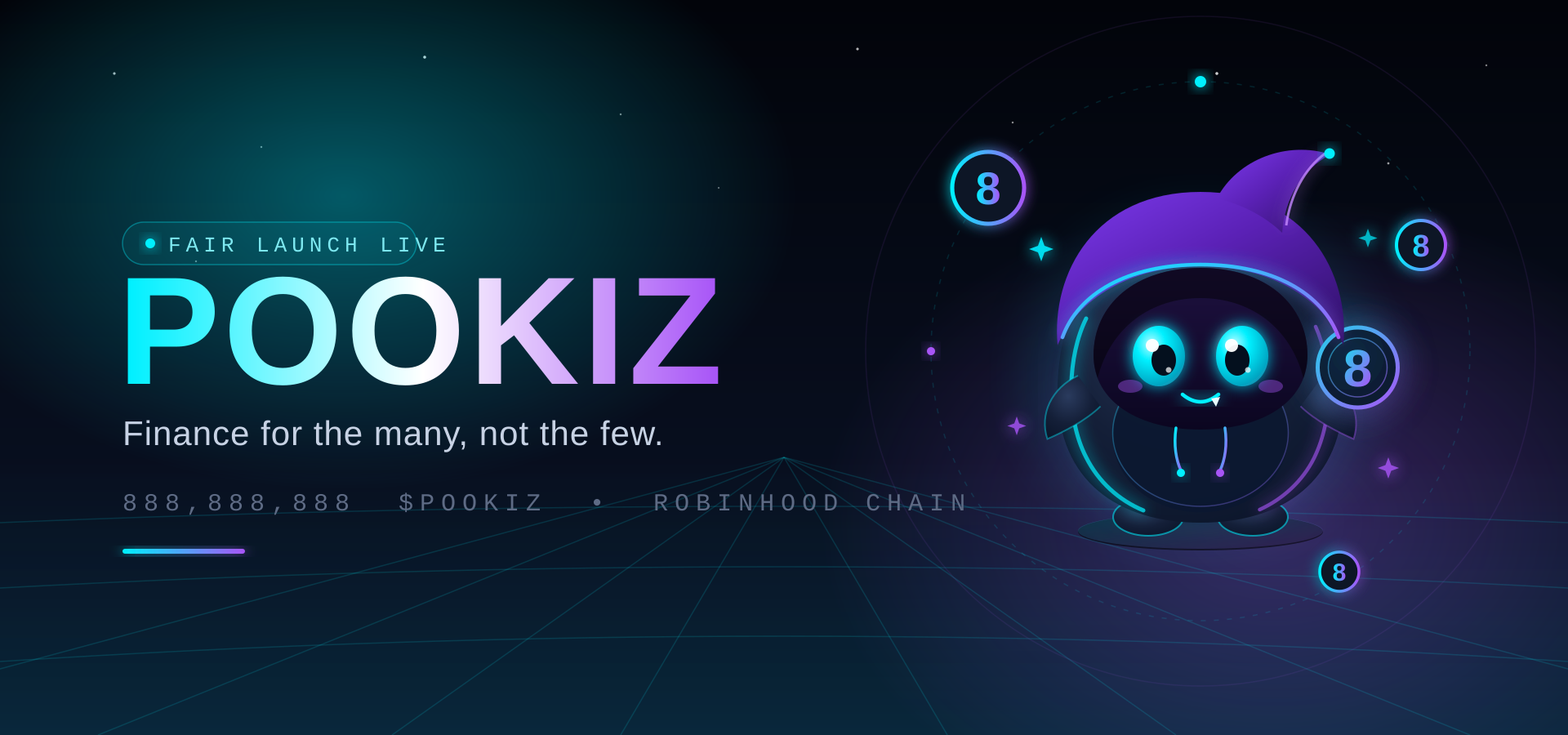 POOKIZ — finance for the many, not the few. 888,888,888 supply on Robinhood Chain.